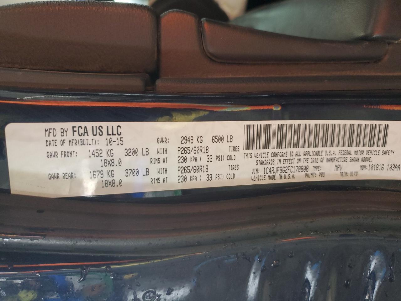 1C4RJFBG2FC178808 2015 Jeep Grand Cherokee Limited