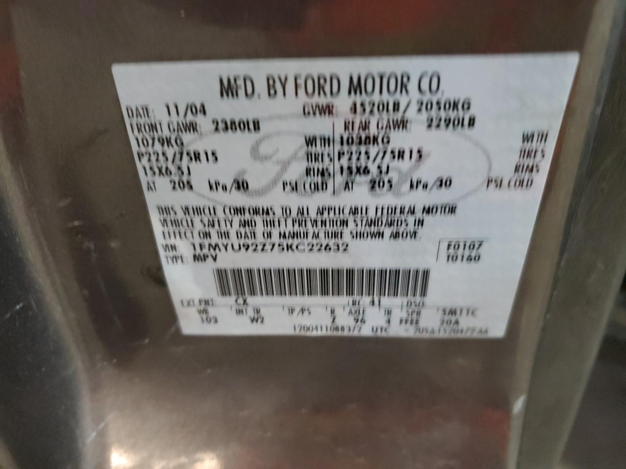 1FMYU92Z75KC22632 2005 Ford Escape Xls