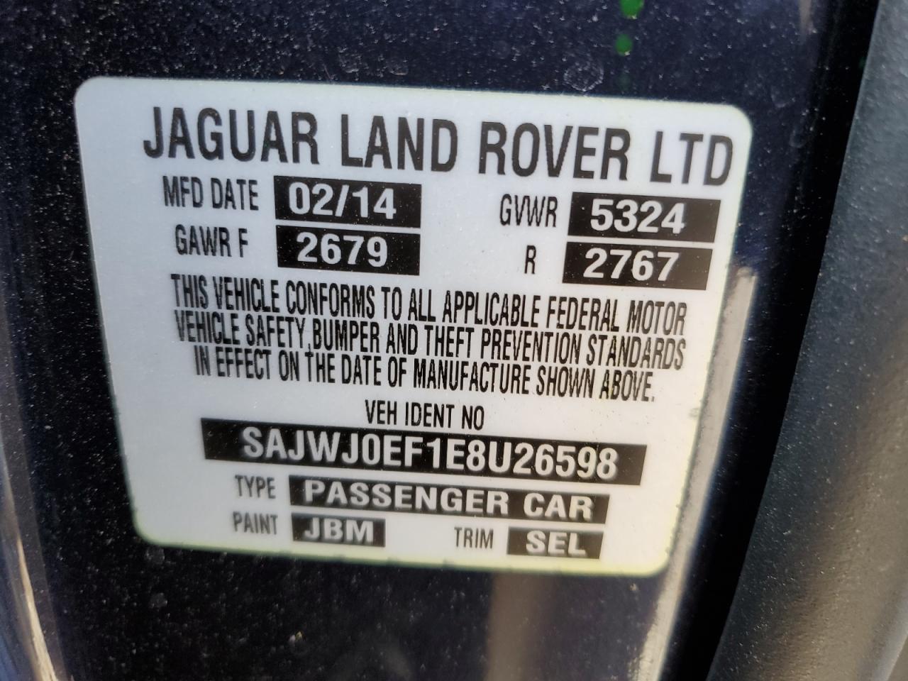 SAJWJ0EF1E8U26598 2014 Jaguar Xf