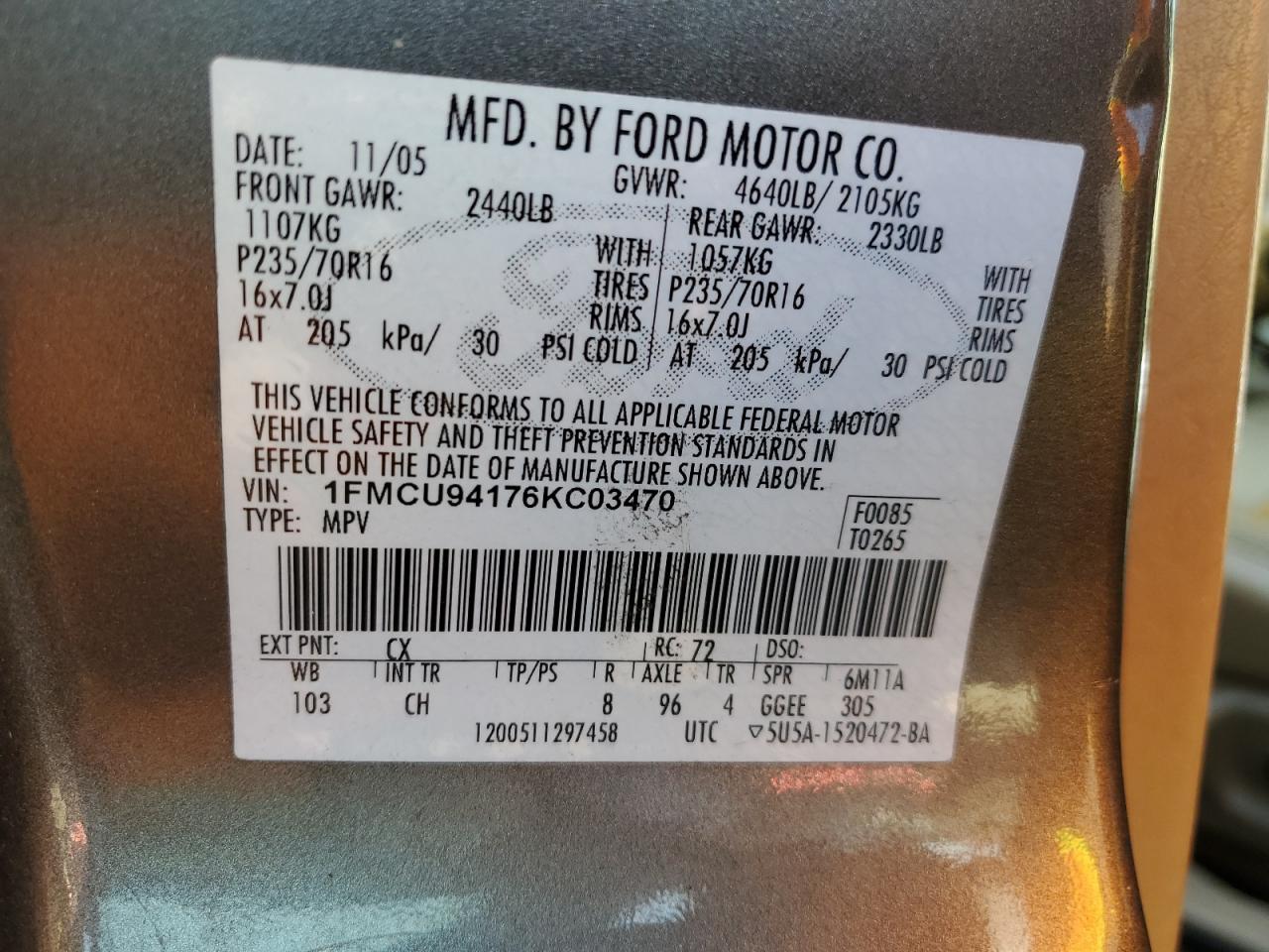 1FMCU94176KC03470 2006 Ford Escape Limited