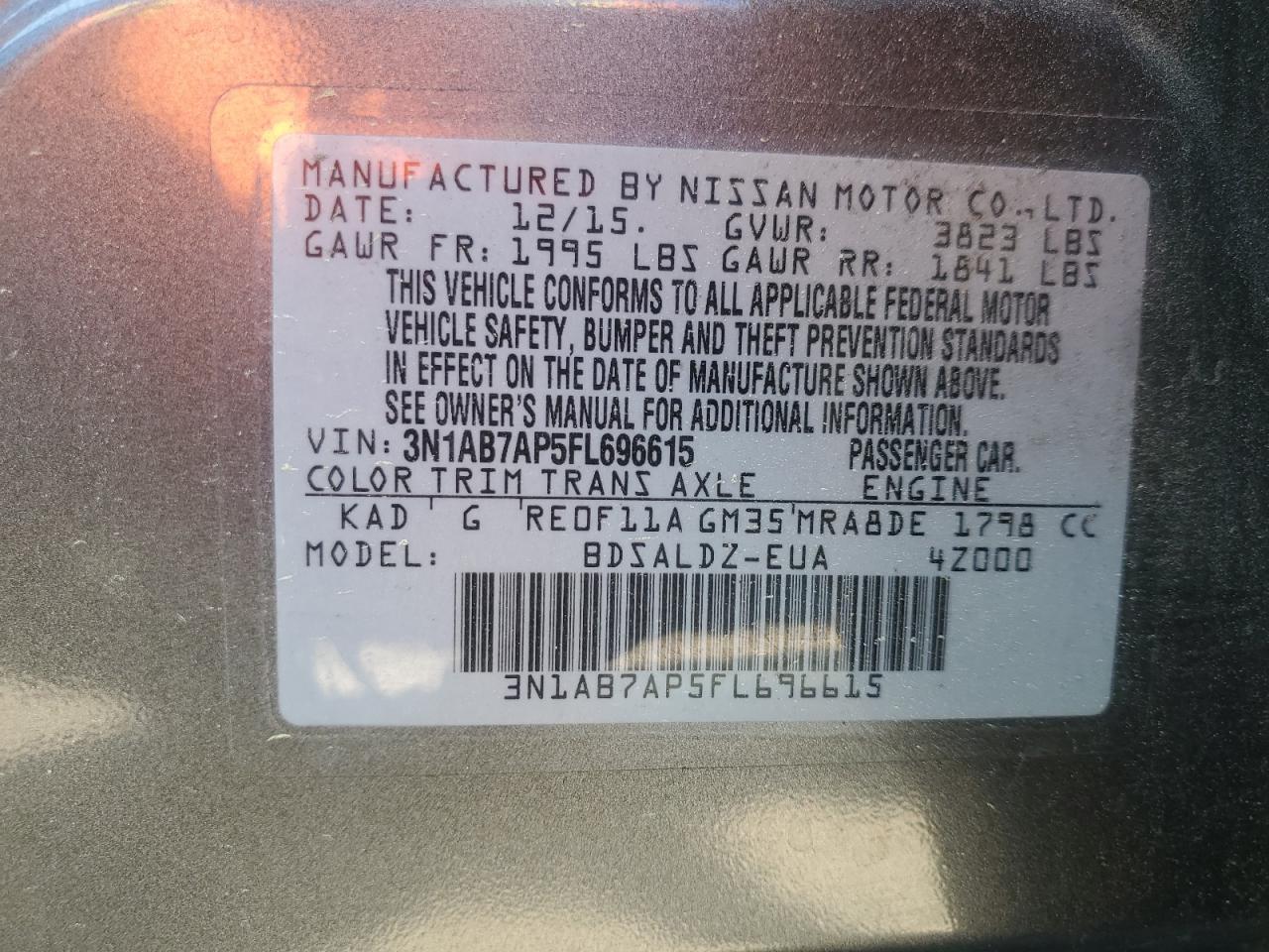 3N1AB7AP5FL696615 2015 Nissan Sentra S