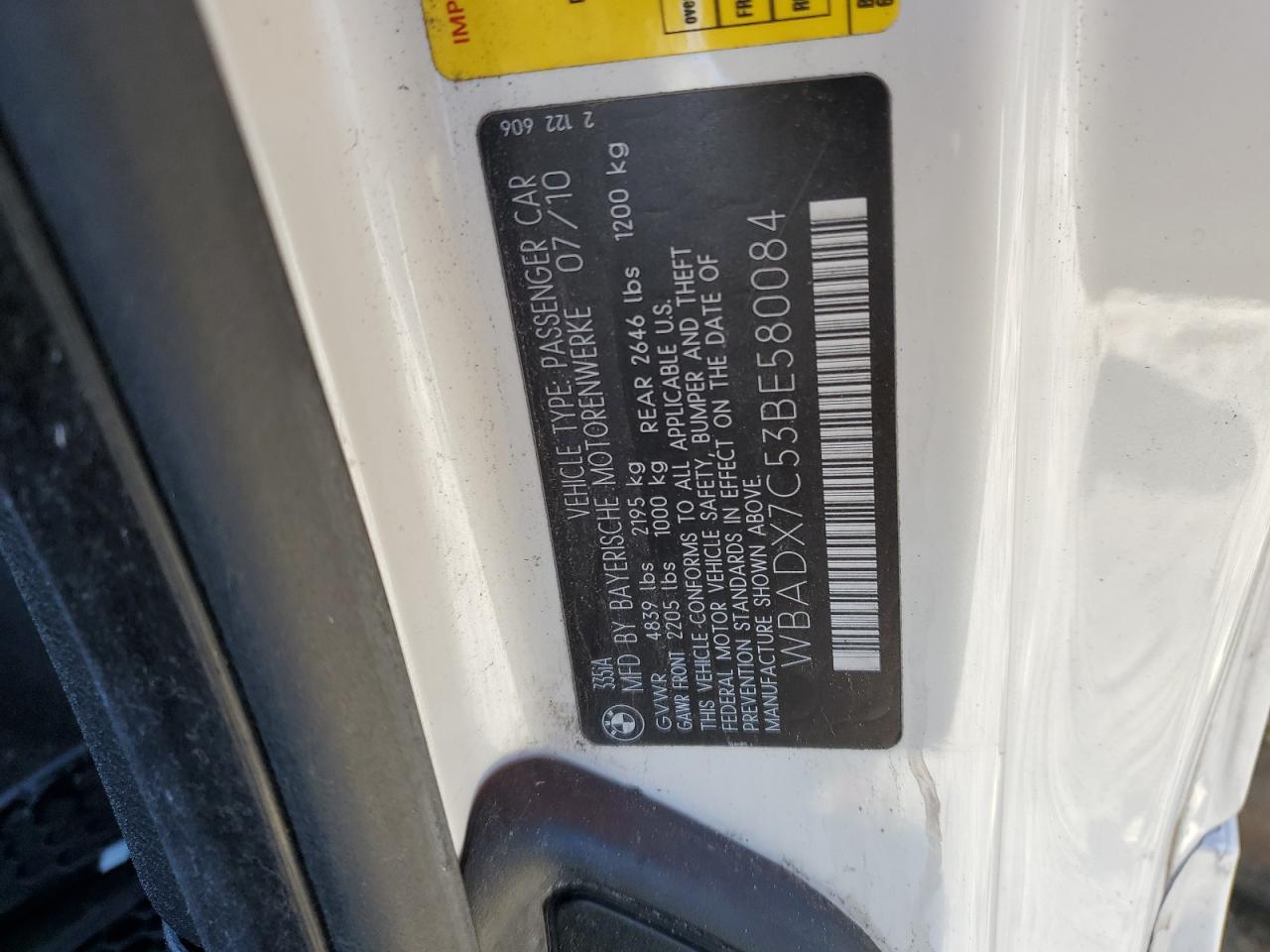 WBADX7C53BE580084 2011 BMW 335 I