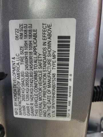 2022 HONDA PILOT TRAI 5FNYF6H83NB075248