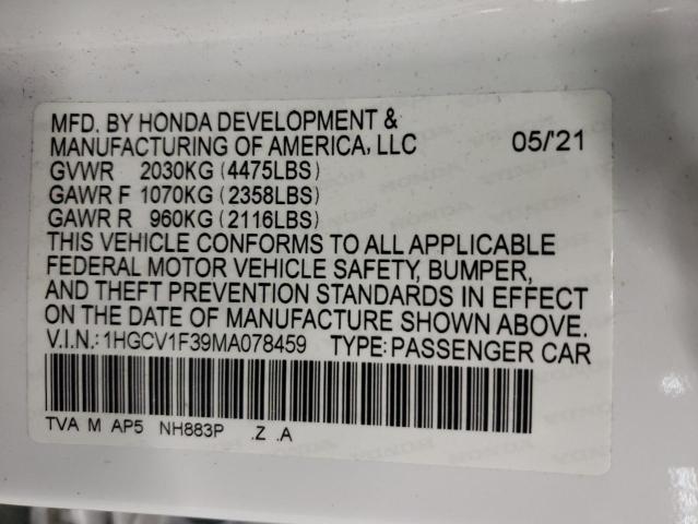 2021 Honda Accord Sport VIN: 1HGCV1F39MA078459 Lot: 48982124