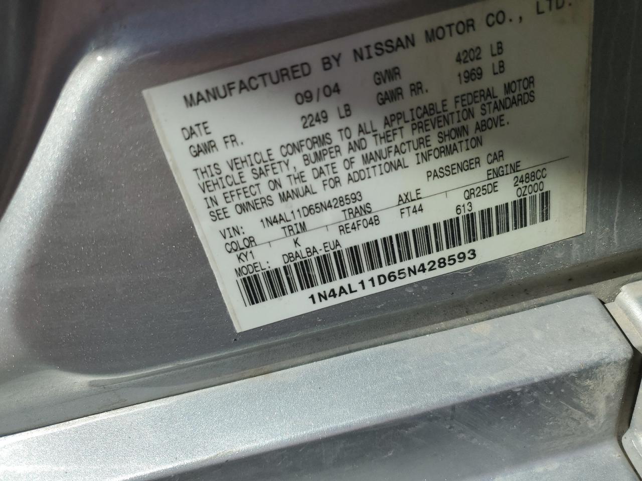 1N4AL11D65N428593 2005 Nissan Altima S