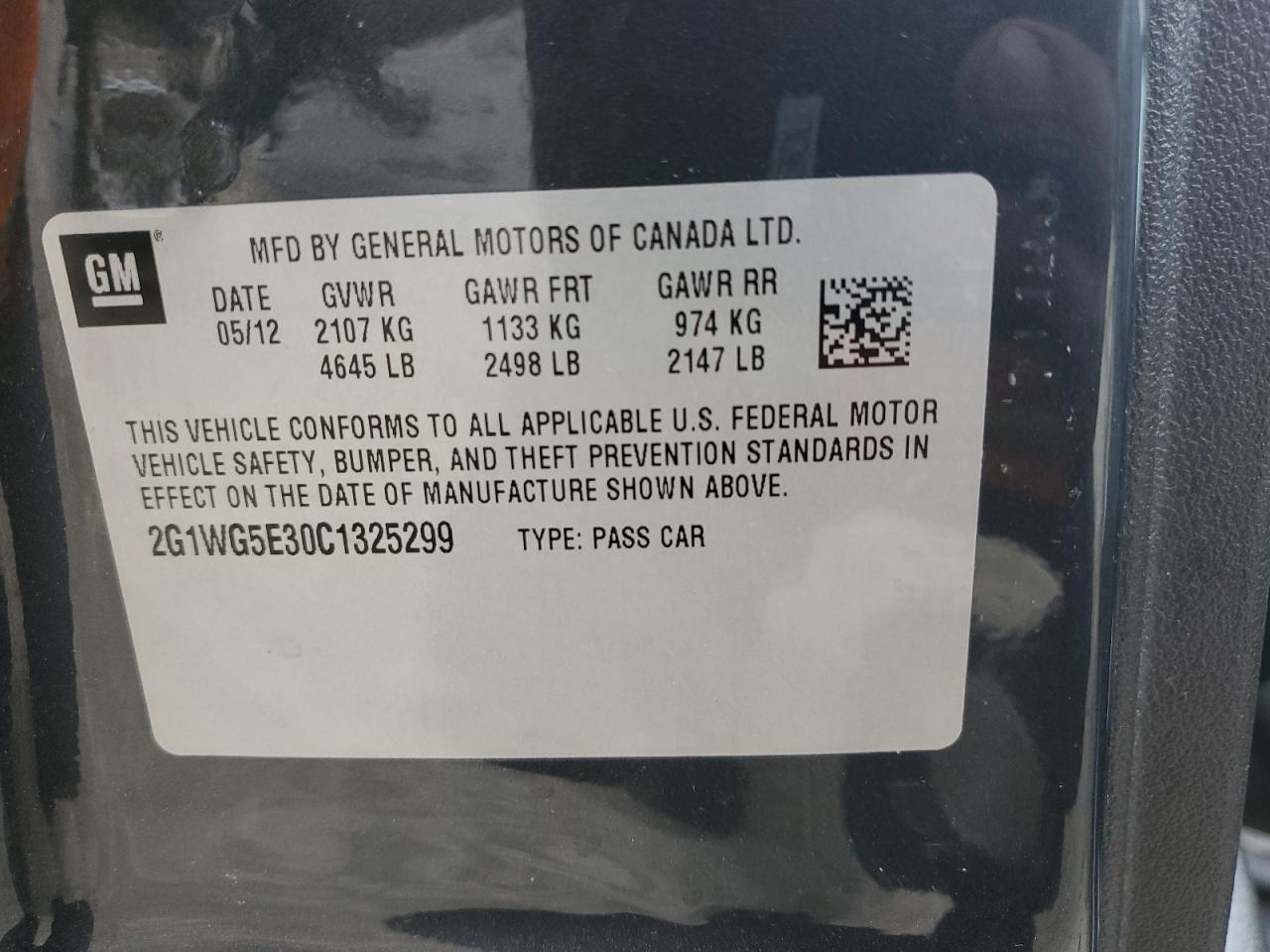 2G1WG5E30C1325299 2012 Chevrolet Impala Lt