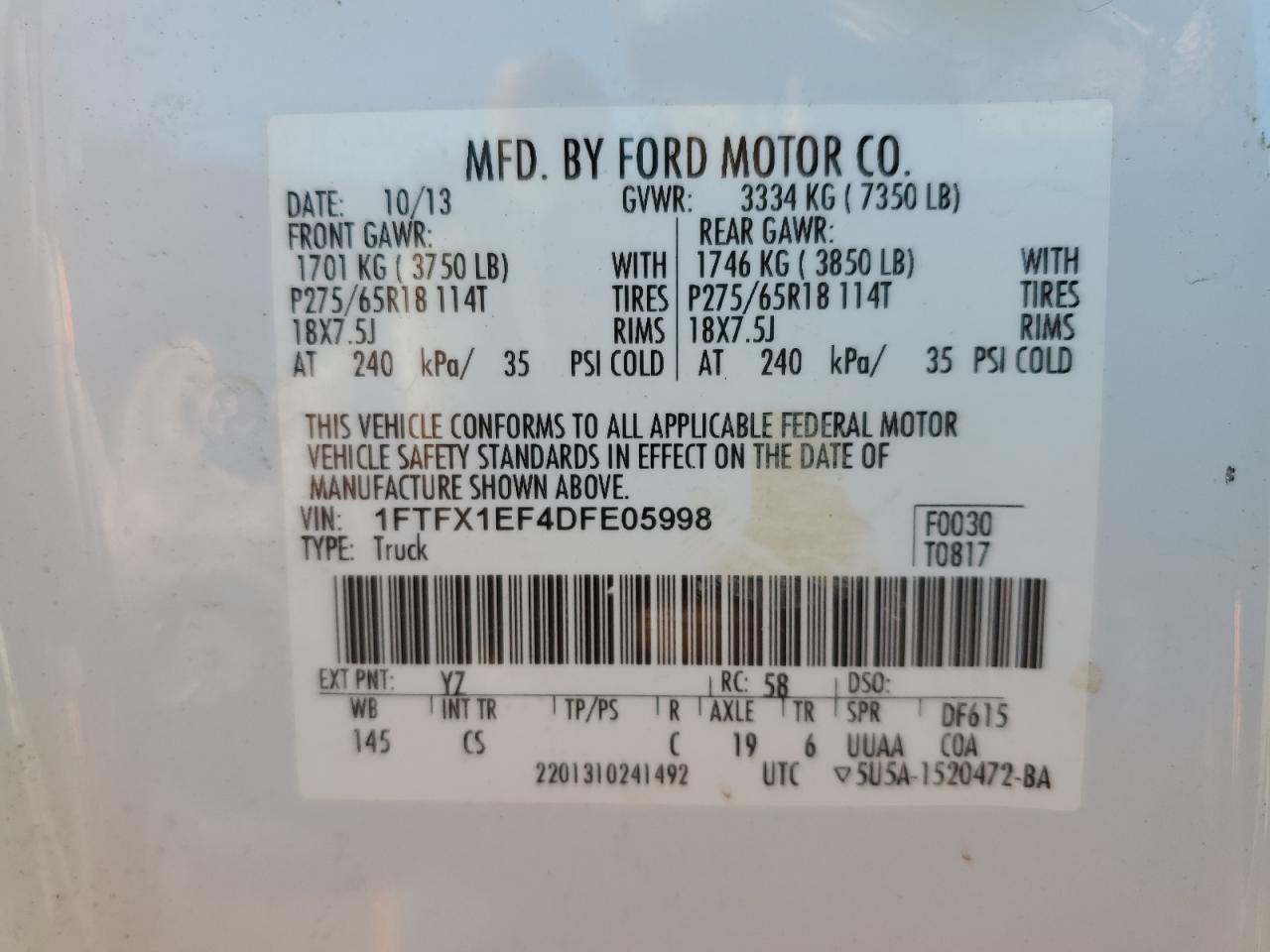 1FTFX1EF4DFE05998 2013 Ford F150 Super Cab