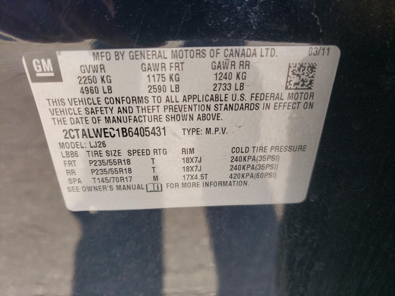 2CTALWEC1B6405431 2011 GMC Terrain Slt