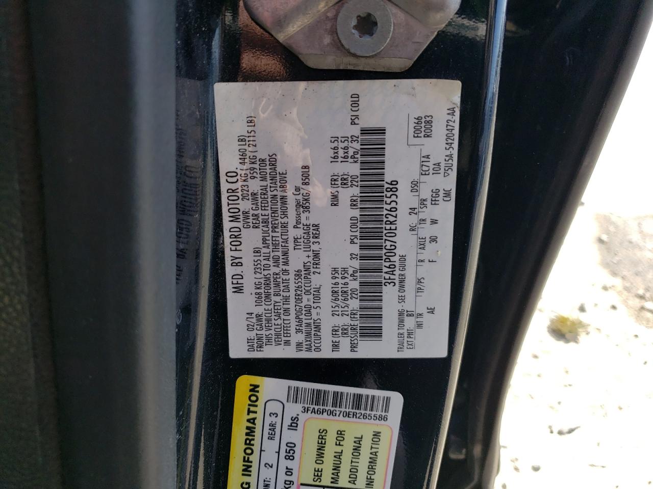 3FA6P0G70ER265586 2014 Ford Fusion S