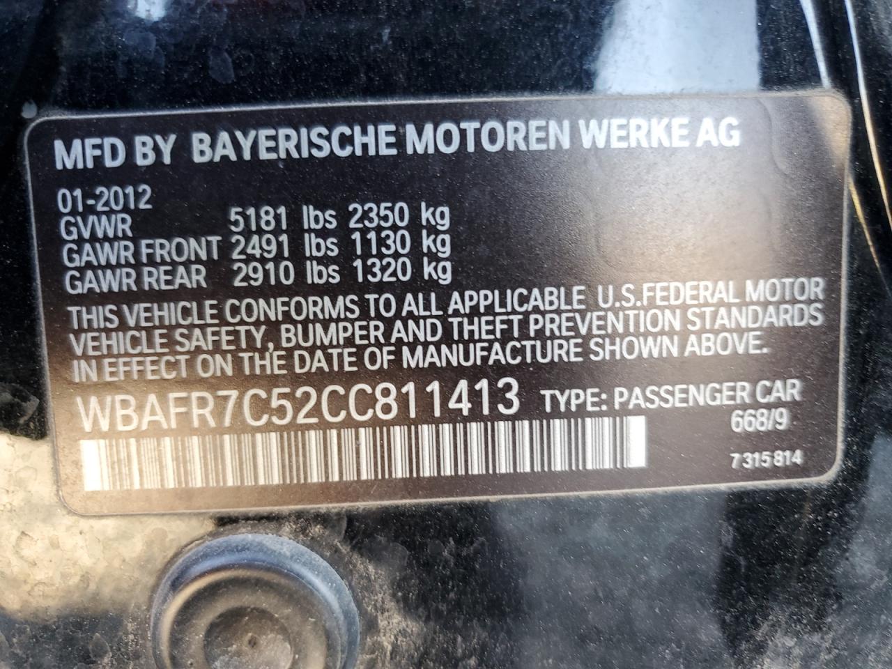 WBAFR7C52CC811413 2012 BMW 535 I