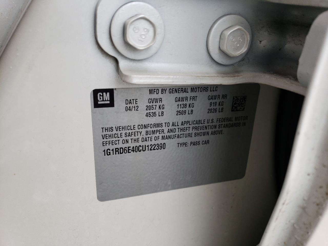 1G1RD6E40CU122390 2012 Chevrolet Volt