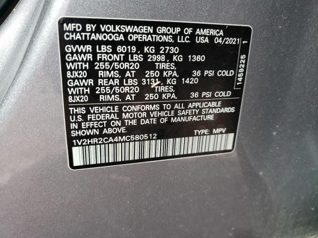 2021 Volkswagen Atlas Se VIN: 1V2HR2CA4MC580512 Lot: 47757074