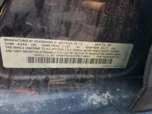 2007 Volkswagen Jetta Wolfsburg VIN: 3VWEF81K07M073893 Lot: 46506244