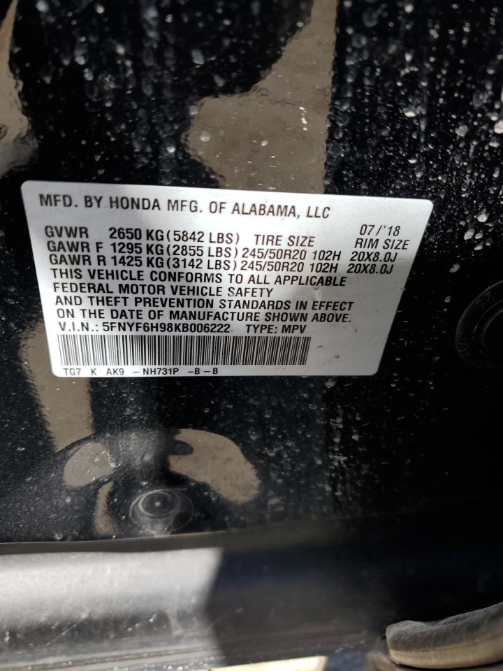5FNYF6H98KB006222 2019 Honda Pilot Touring