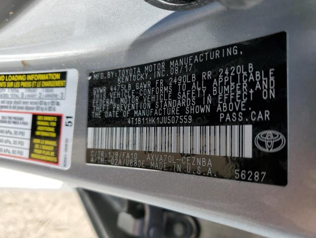 VIN 4T1B11HK1JU507559 2018 Toyota Camry, L no.12