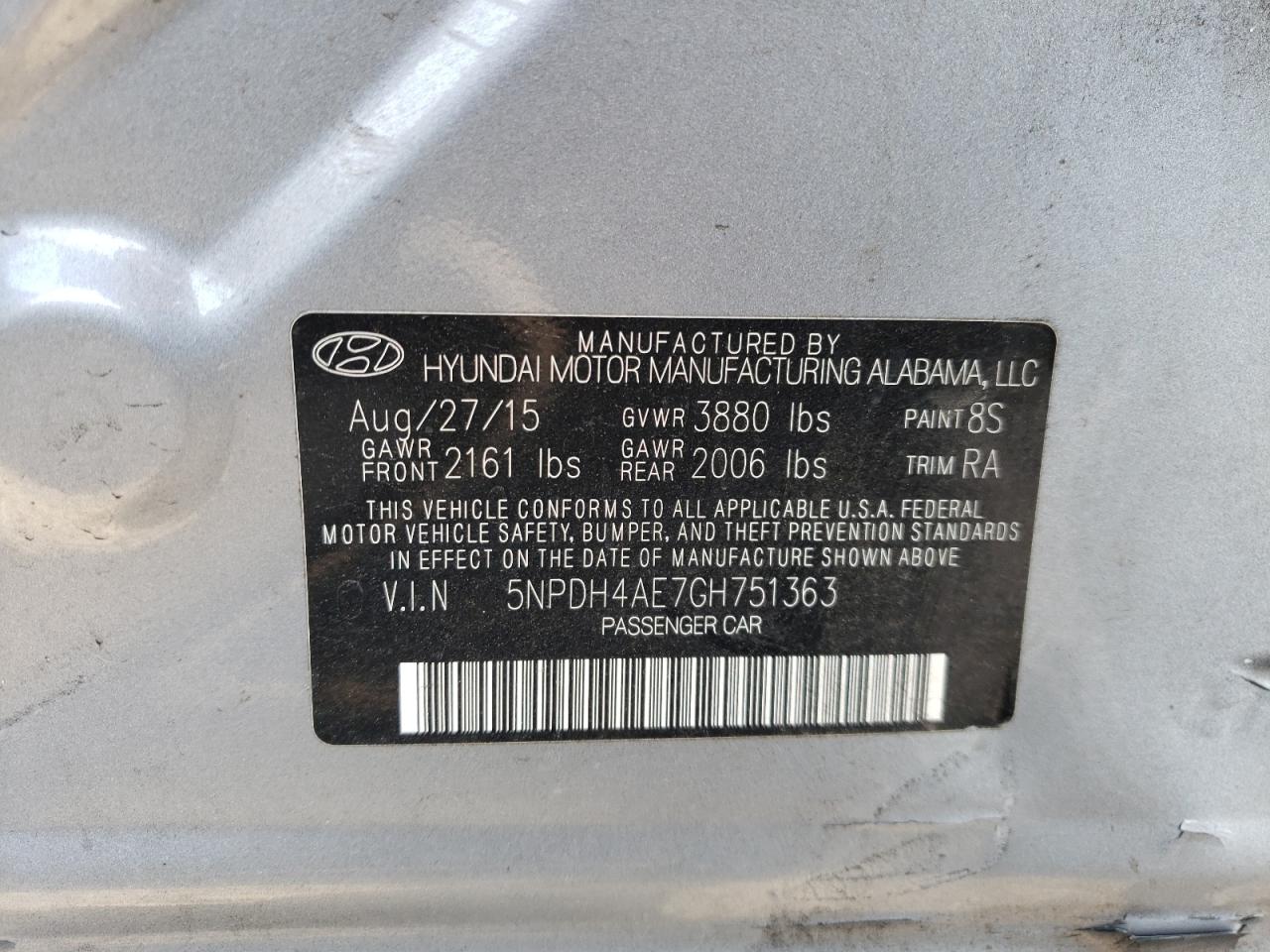 5NPDH4AE7GH751363 2016 Hyundai Elantra Se