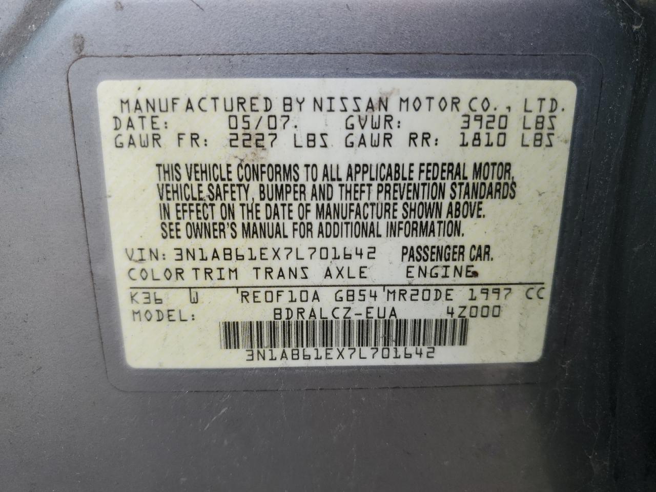 3N1AB61EX7L701642 2007 Nissan Sentra 2.0