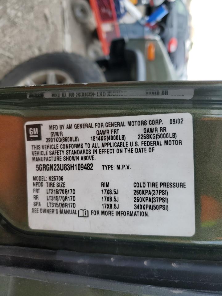 5GRGN23U83H109482 2003 Hummer H2