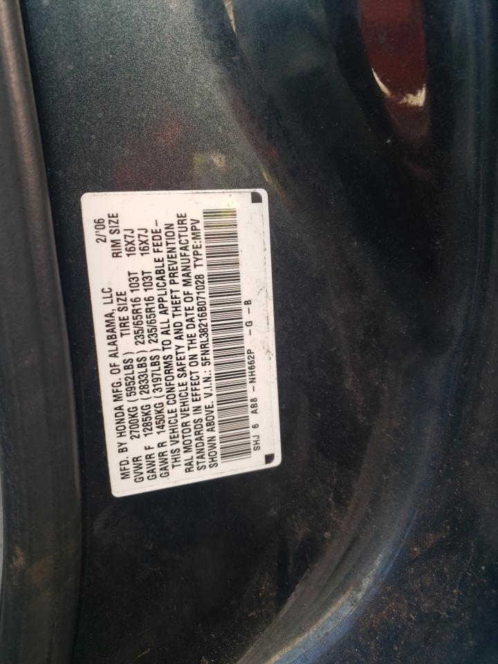 5FNRL38216B071028 2006 Honda Odyssey Lx