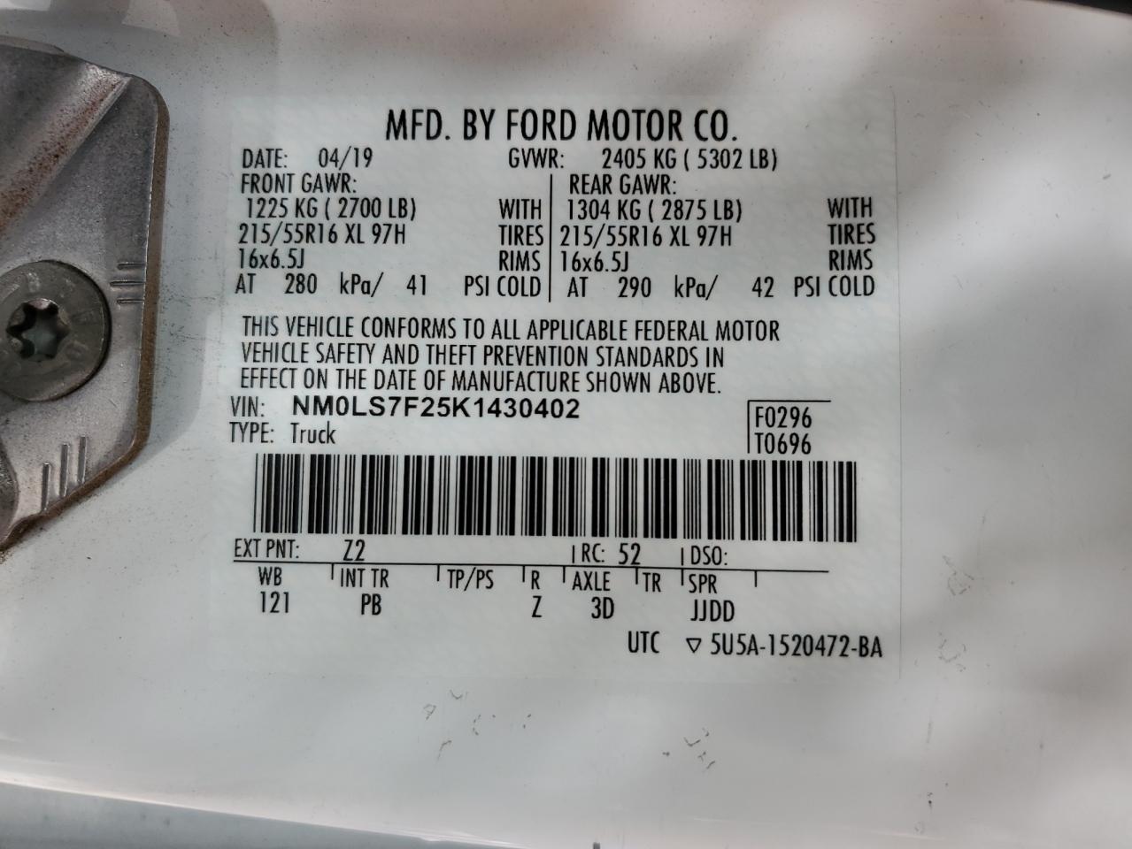 NM0LS7F25K1430402 2019 Ford Transit Connect Xlt