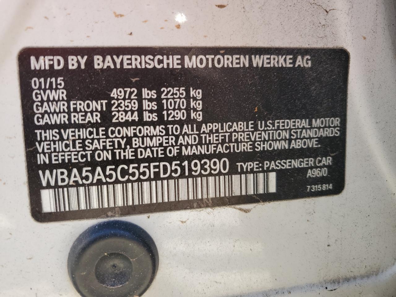 WBA5A5C55FD519390 2015 BMW 528 I