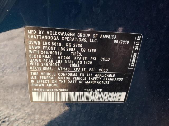 1V2LR2CA9KC576835 | 2019 Volkswagen atlas se