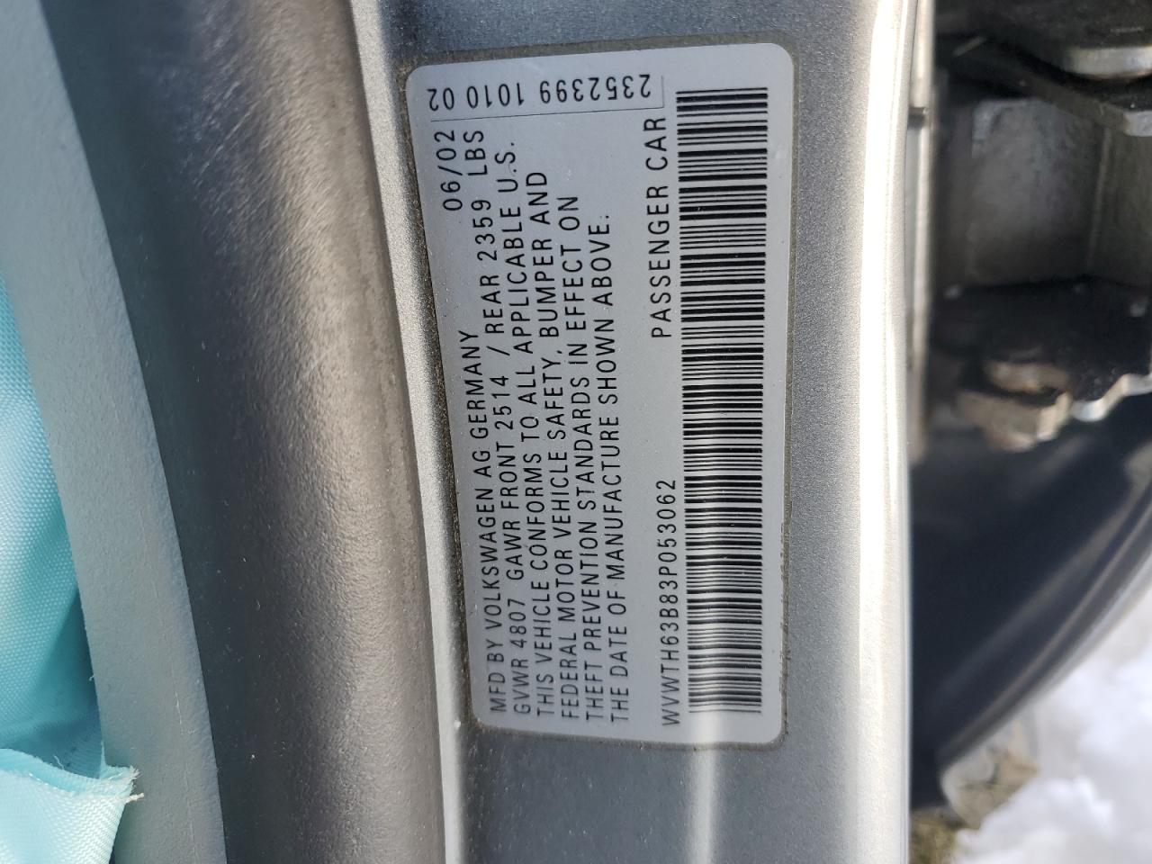 WVWTH63B83P053062 2003 Volkswagen Passat Glx 4Motion