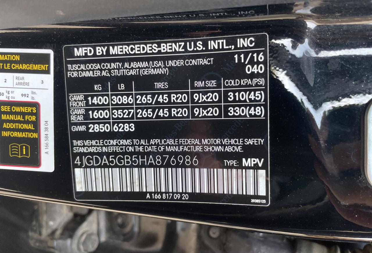 4JGDA5GB5HA876986 2017 Mercedes-Benz Gle 400 4Matic