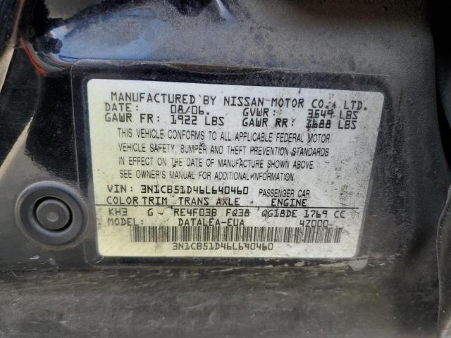 2006 Nissan Sentra 1.8 VIN: 3N1CB51D46L640460 Lot: 47894154