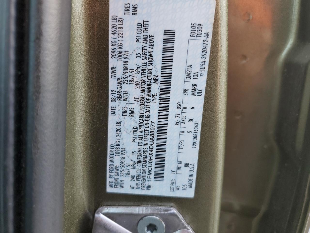 1FMCU0HX4DUA88077 2013 Ford Escape Sel