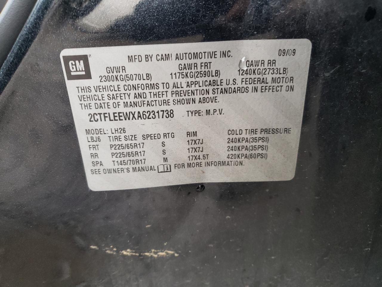 2CTFLEEWXA6231738 2010 GMC Terrain Sle