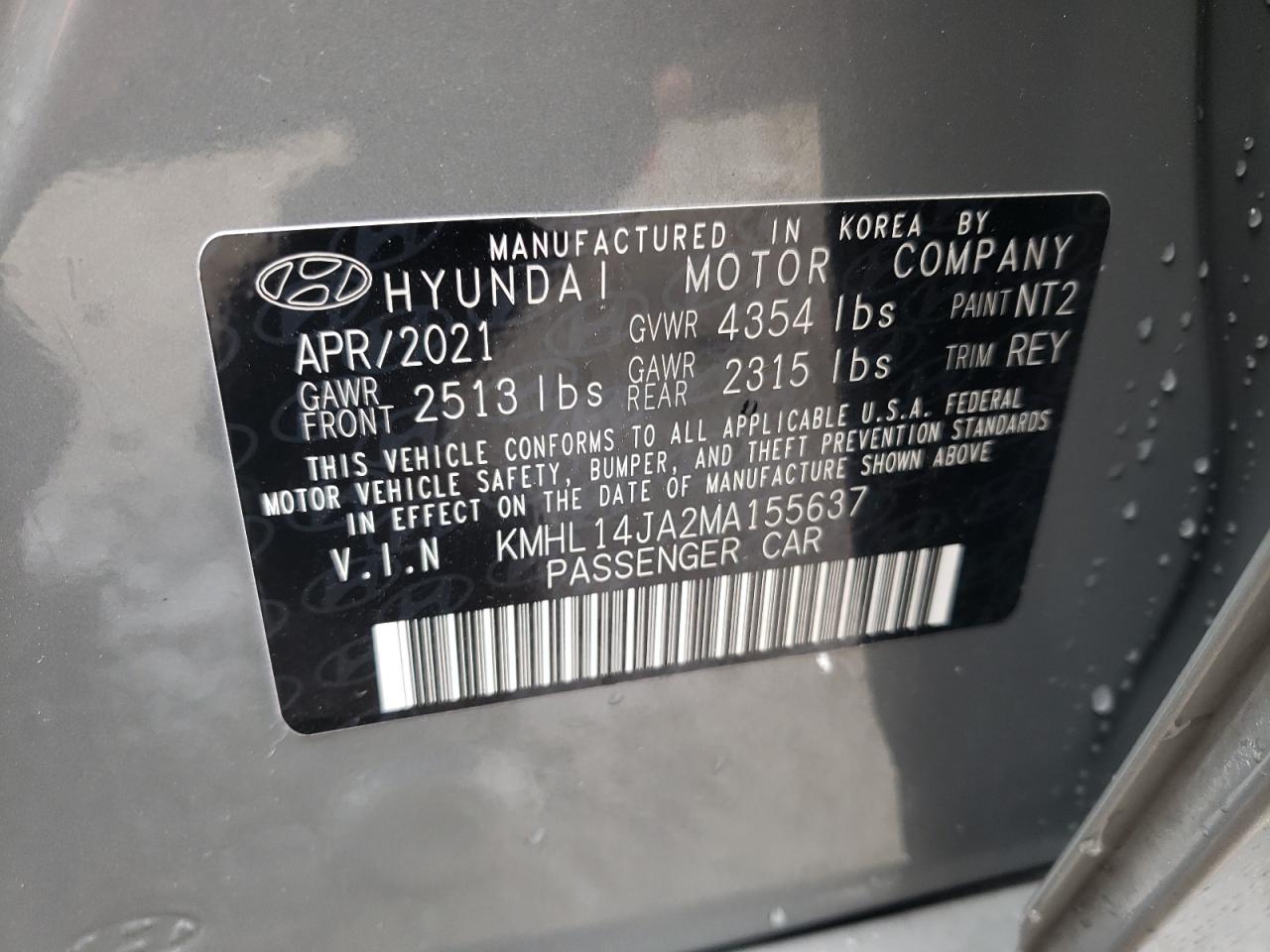 KMHL14JA2MA155637 2021 Hyundai Sonata Sel