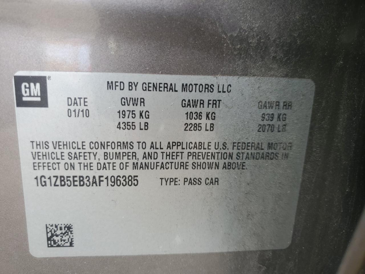 1G1ZB5EB3AF196385 2010 Chevrolet Malibu Ls