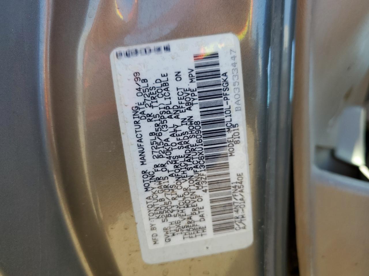 4T3ZF13C6XU160908 1999 Toyota Sienna Le