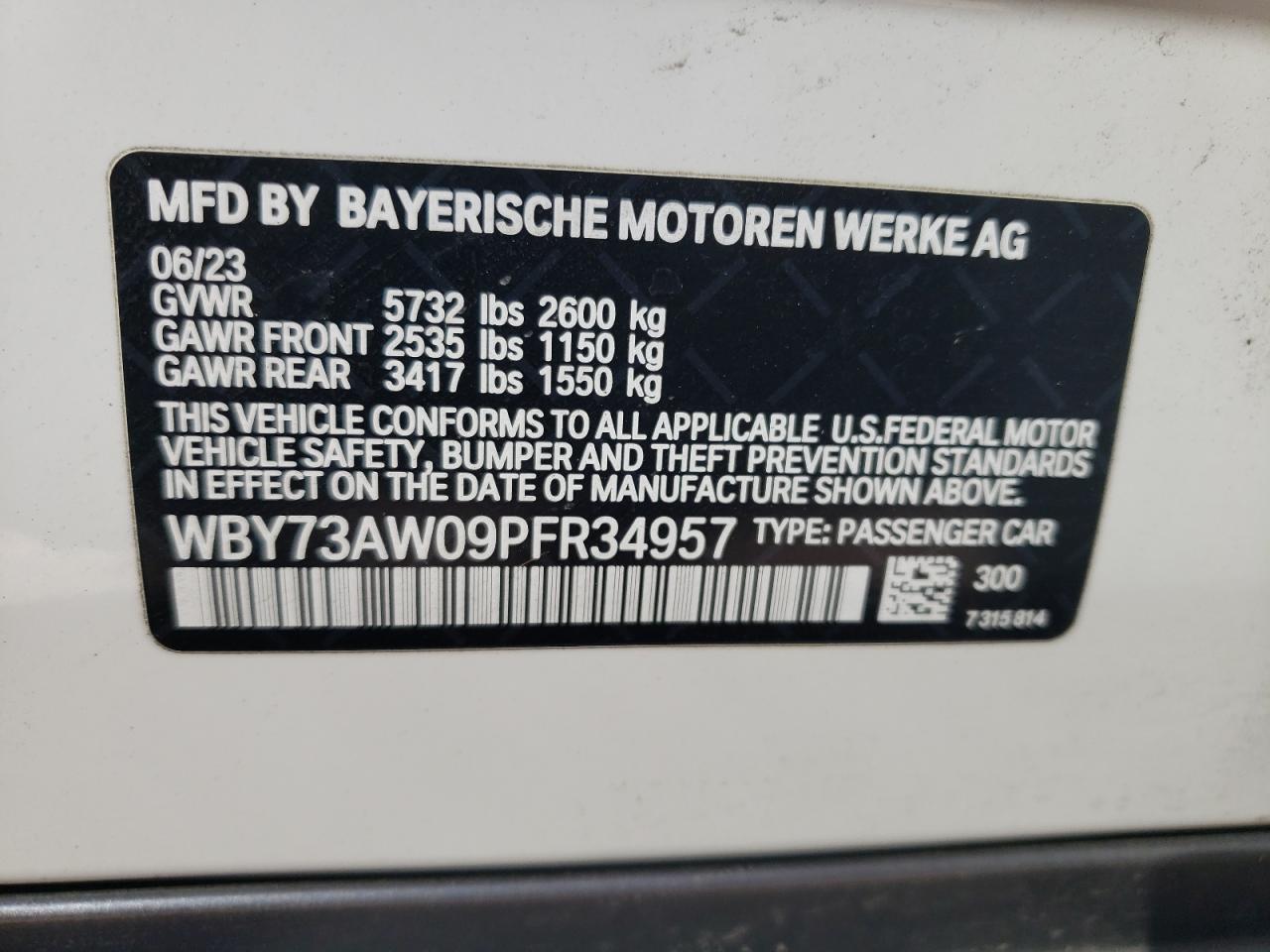 2023 BMW I4 Edrive40 vin: WBY73AW09PFR34957