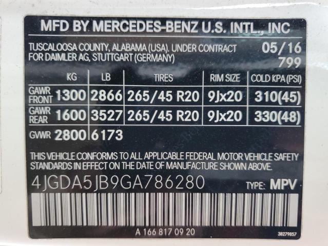 2016 Mercedes-Benz Gle 350 VIN: 4JGDA5JB9GA786280 Lot: 47278654