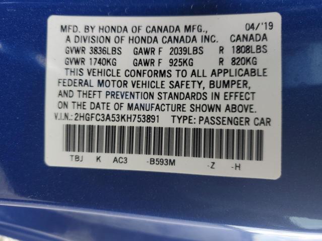 2019 HONDA CIVIC SI - 2HGFC3A53KH753891