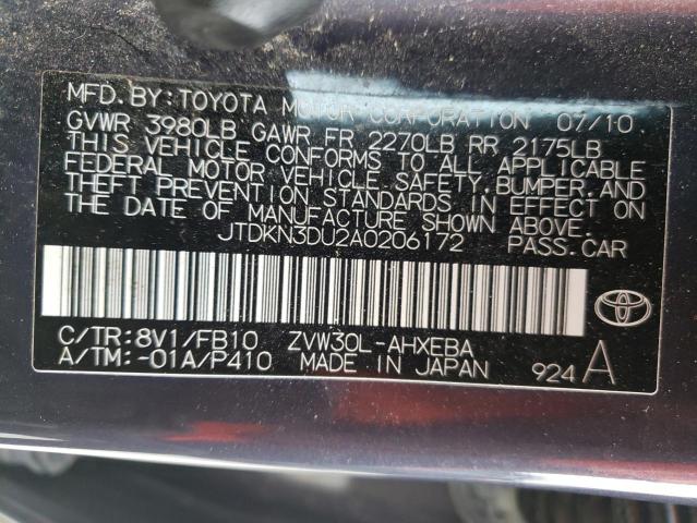 2010 Toyota Prius VIN: JTDKN3DU2A0206172 Lot: 45468674