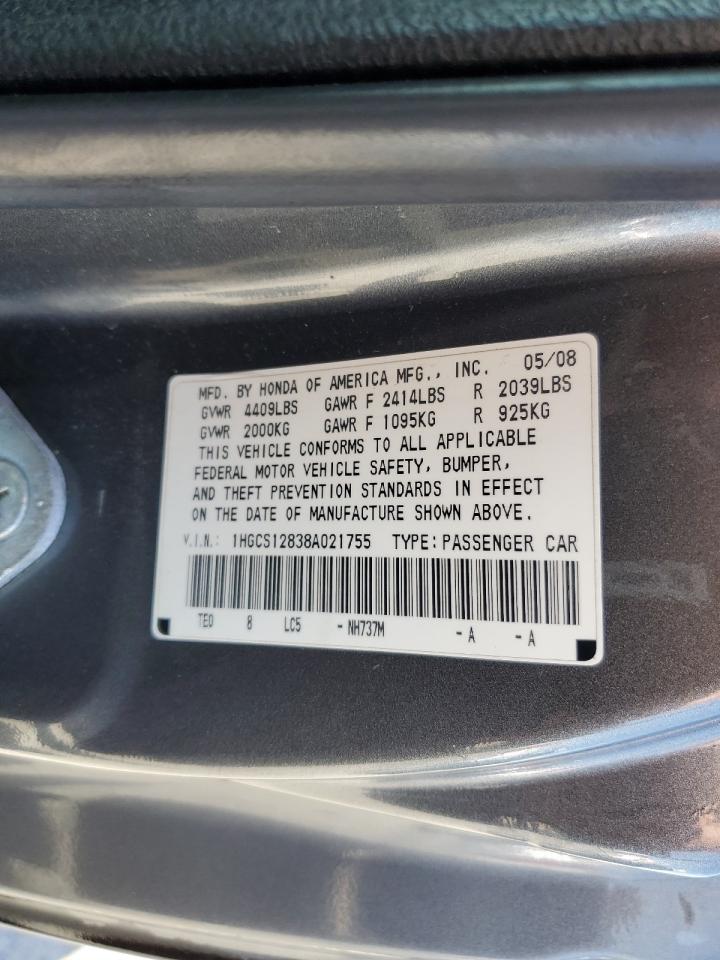 1HGCS12838A021755 2008 Honda Accord Exl