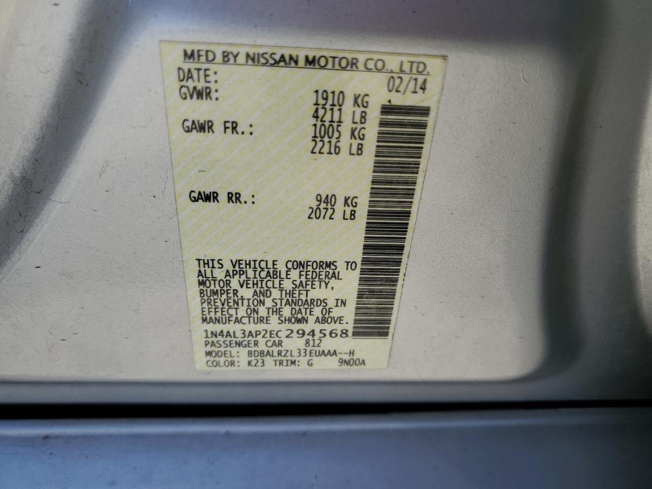 1N4AL3AP2EC294568 2014 Nissan Altima 2.5