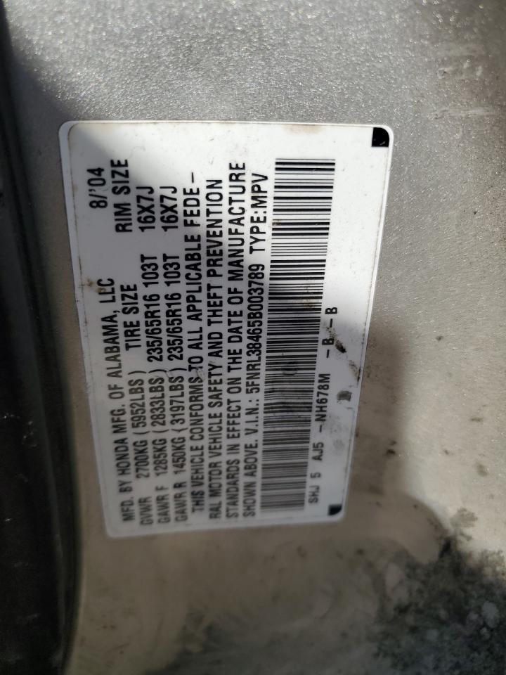 5FNRL38465B003789 2005 Honda Odyssey Ex