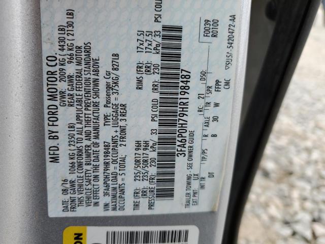 2017 FORD FUSION SE - 3FA6P0H79HR198487