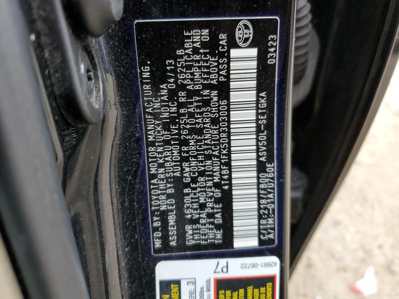 4T4BF1FK5DR303006 2013 Toyota Camry L