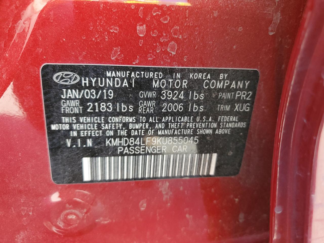 KMHD84LF9KU855045 2019 Hyundai Elantra Sel