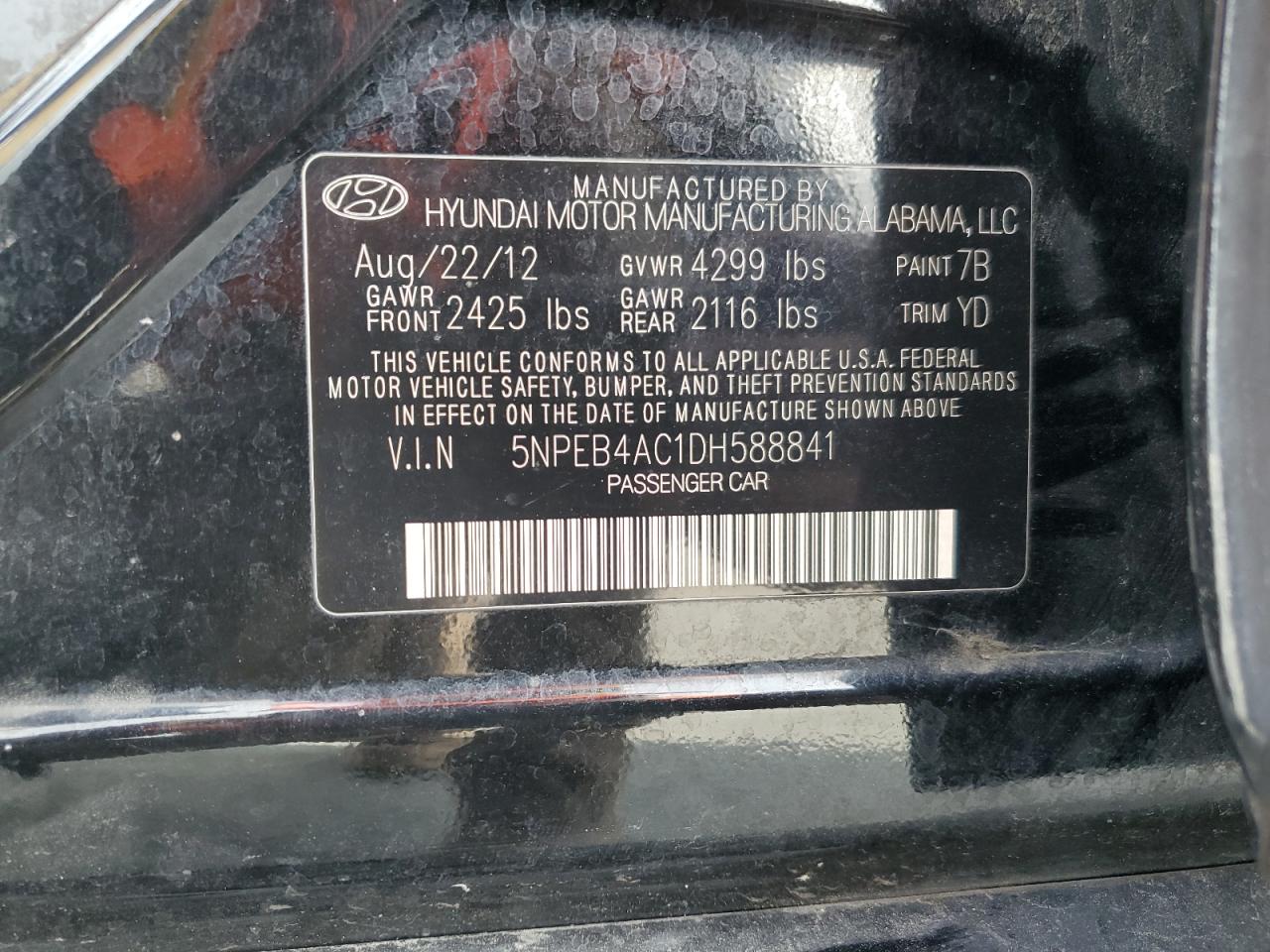 5NPEB4AC1DH588841 2013 Hyundai Sonata Gls