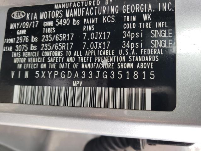 5XYPGDA33JG351815 2018 Kia Sorento Lx