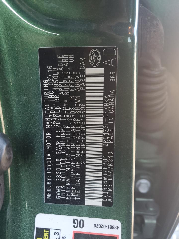 2T1BURHE0GC615598 2016 Toyota Corolla L