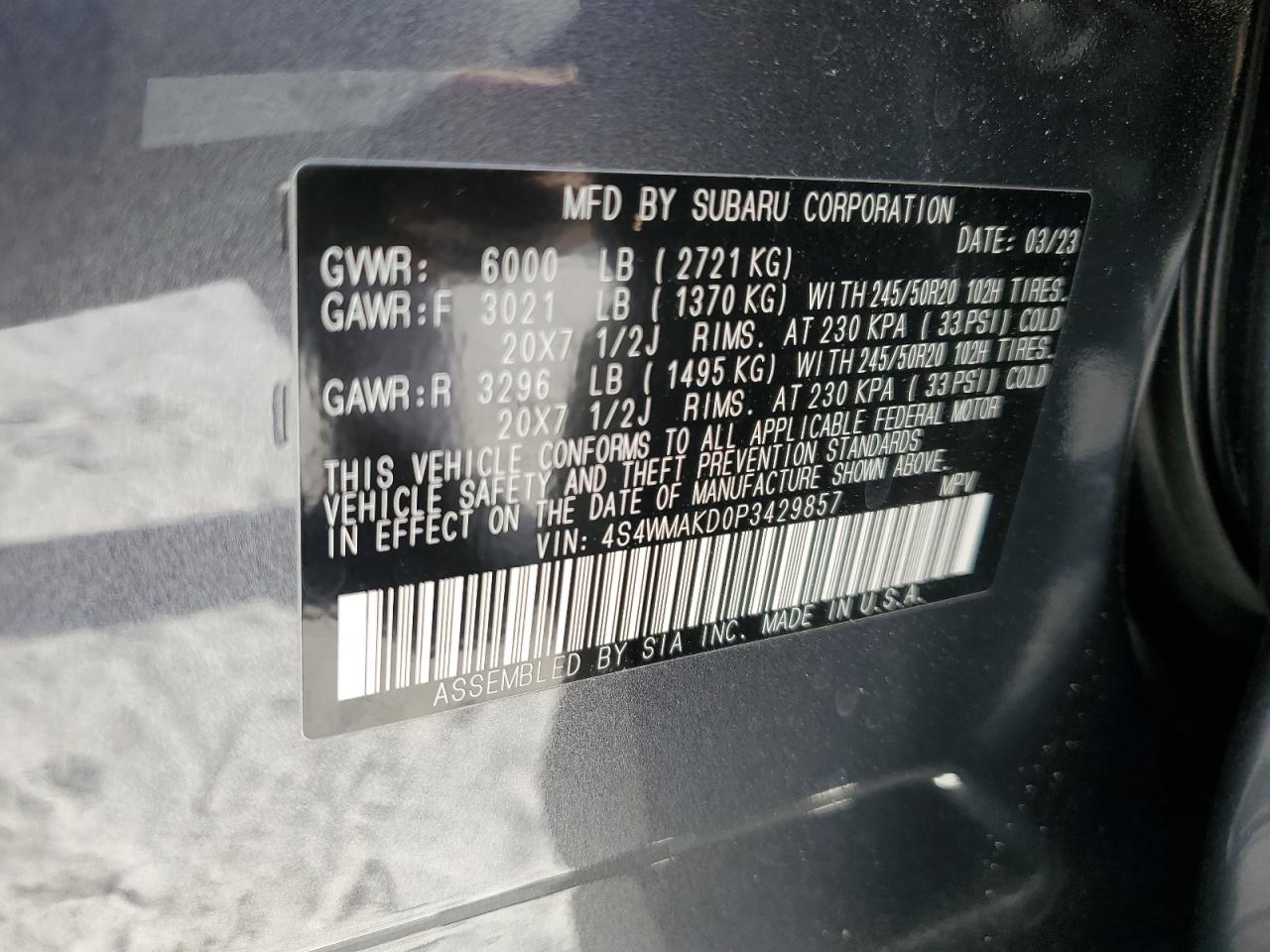 4S4WMAKD0P3429857 2023 Subaru Ascent Limited