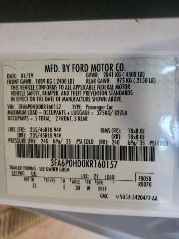 3FA6P0HD0KR160157 2019 FORD FUSION - Image 12