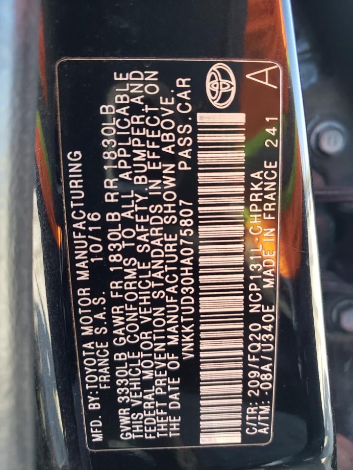 VNKKTUD30HA075807 2017 Toyota Yaris L